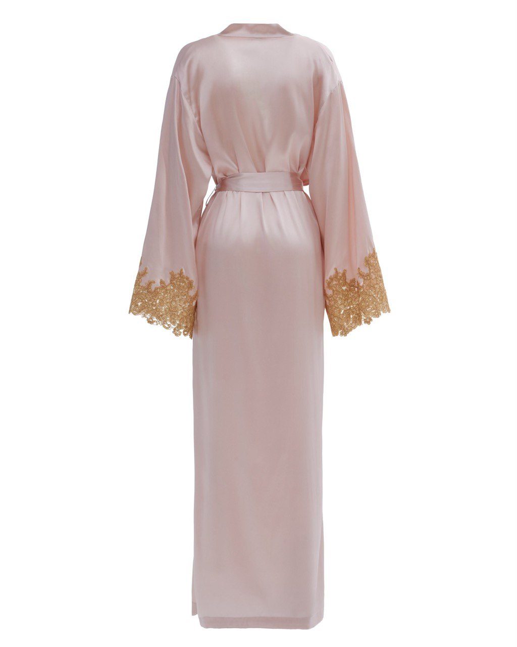 Mia Pudra Silk Robe with French Lace - Long