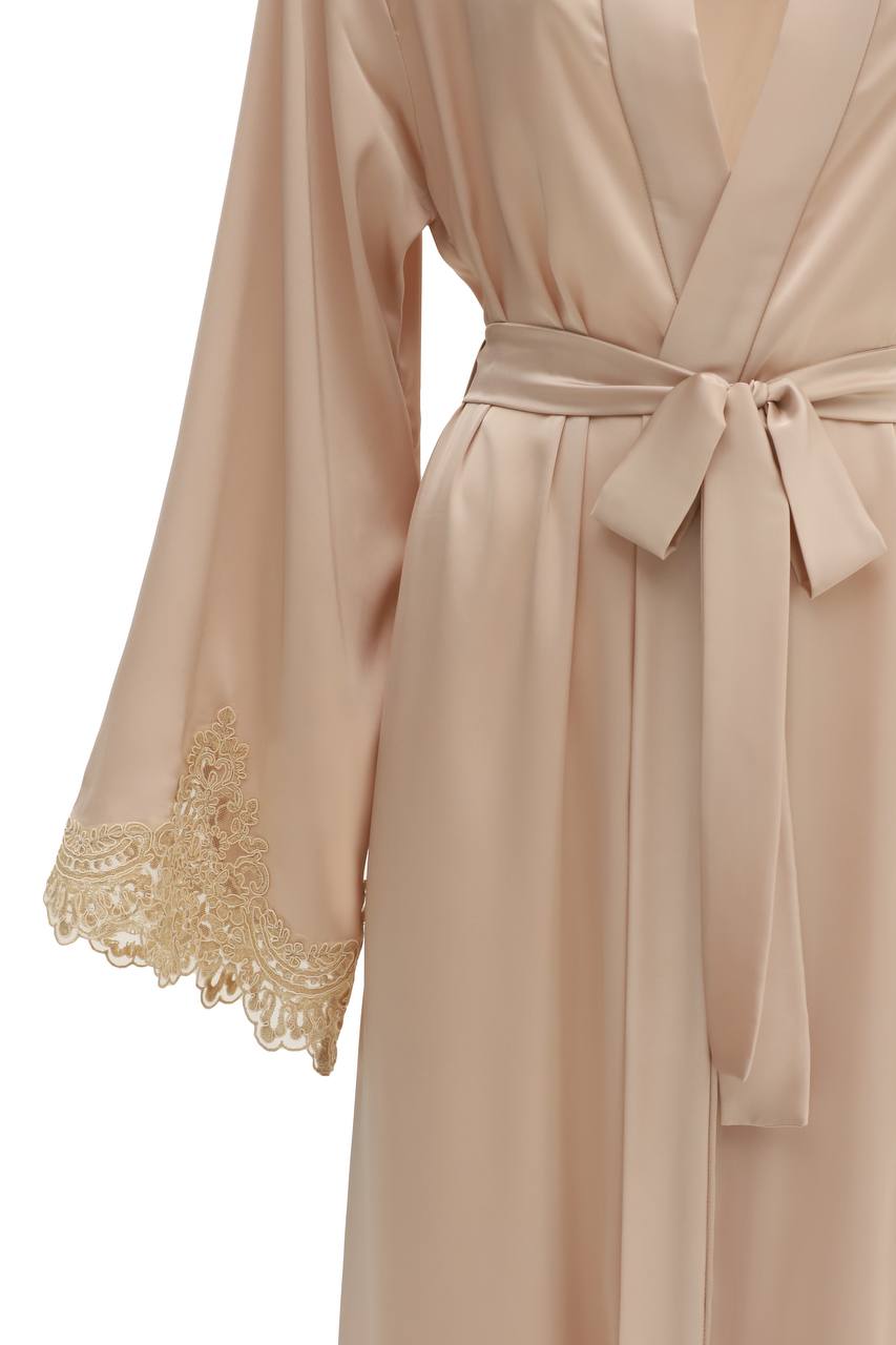 Marilyn Beige Lace Robe - Long