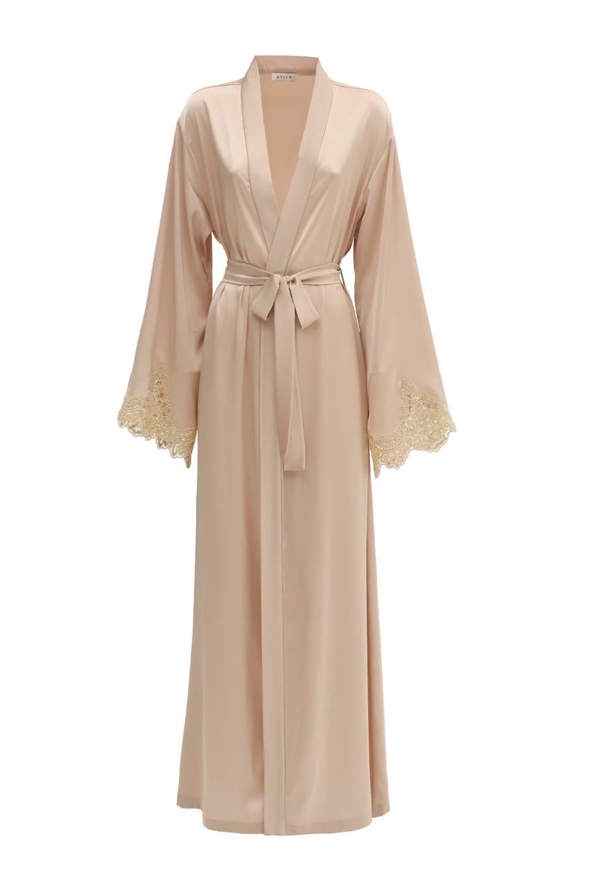 Marilyn Beige Lace Robe - Long