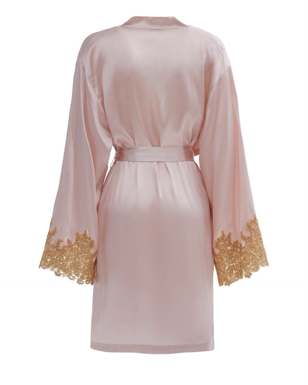 Mia Pudra Silk Robe with French Lace - Short