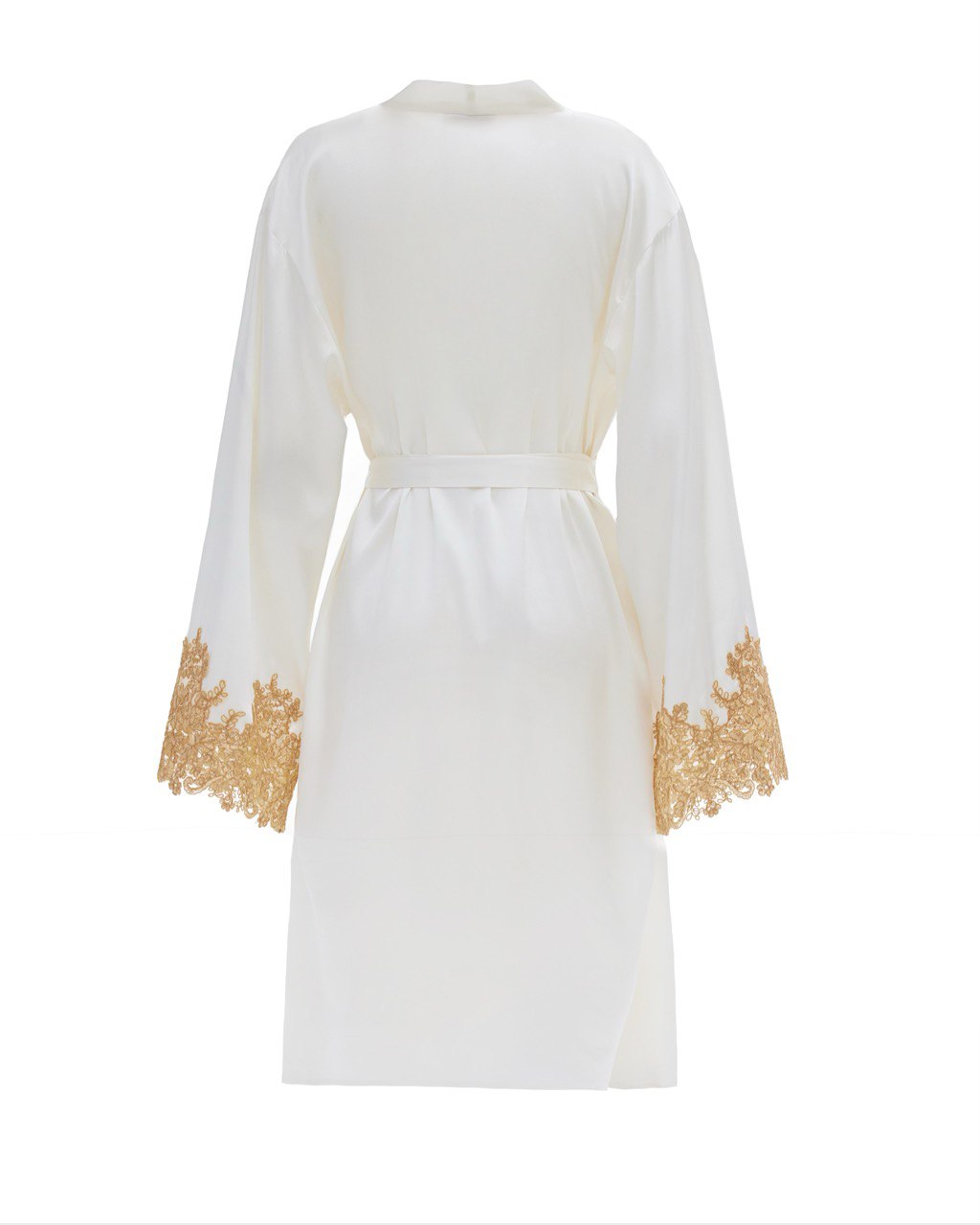 Mia Ivory Silk Robe with French Lace - Short