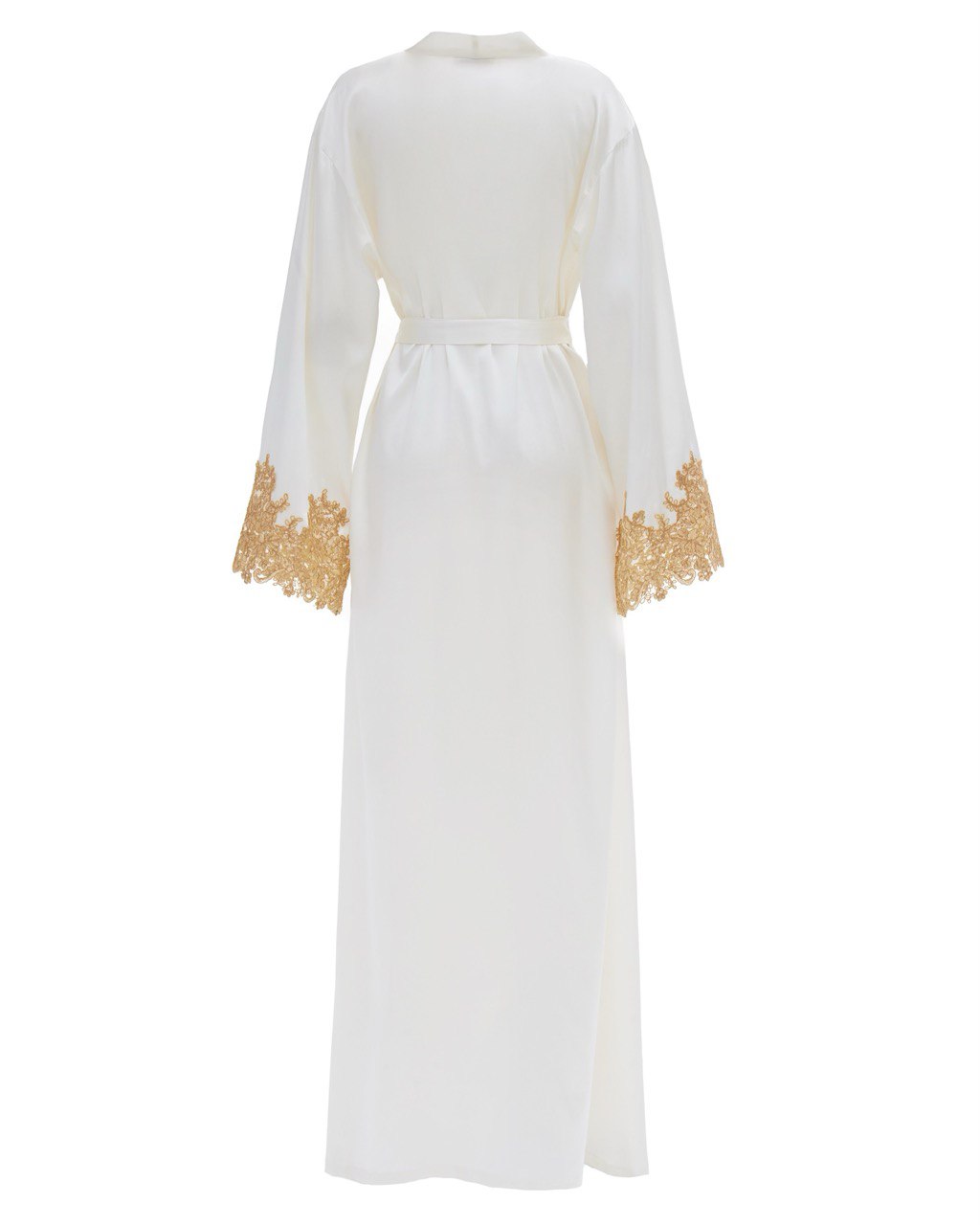 Mia Ivory Silk Robe with French Lace - Long