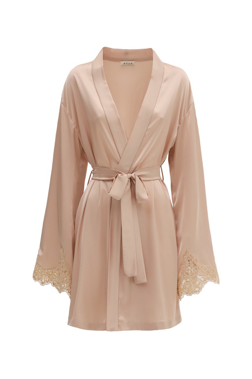 Marilyn Beige Lace Robe- Short